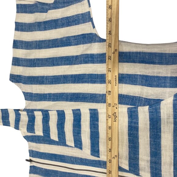 Soft Surroundings Linen Blend Cold-Shoulder Top PXL Blue White Striped Short Sl - Picture 10 of 12